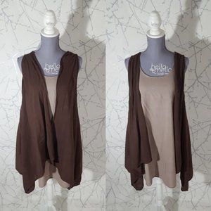 World Folk Art Brown & Beige Lagenlook Slip Dress w/ Attached Lapels